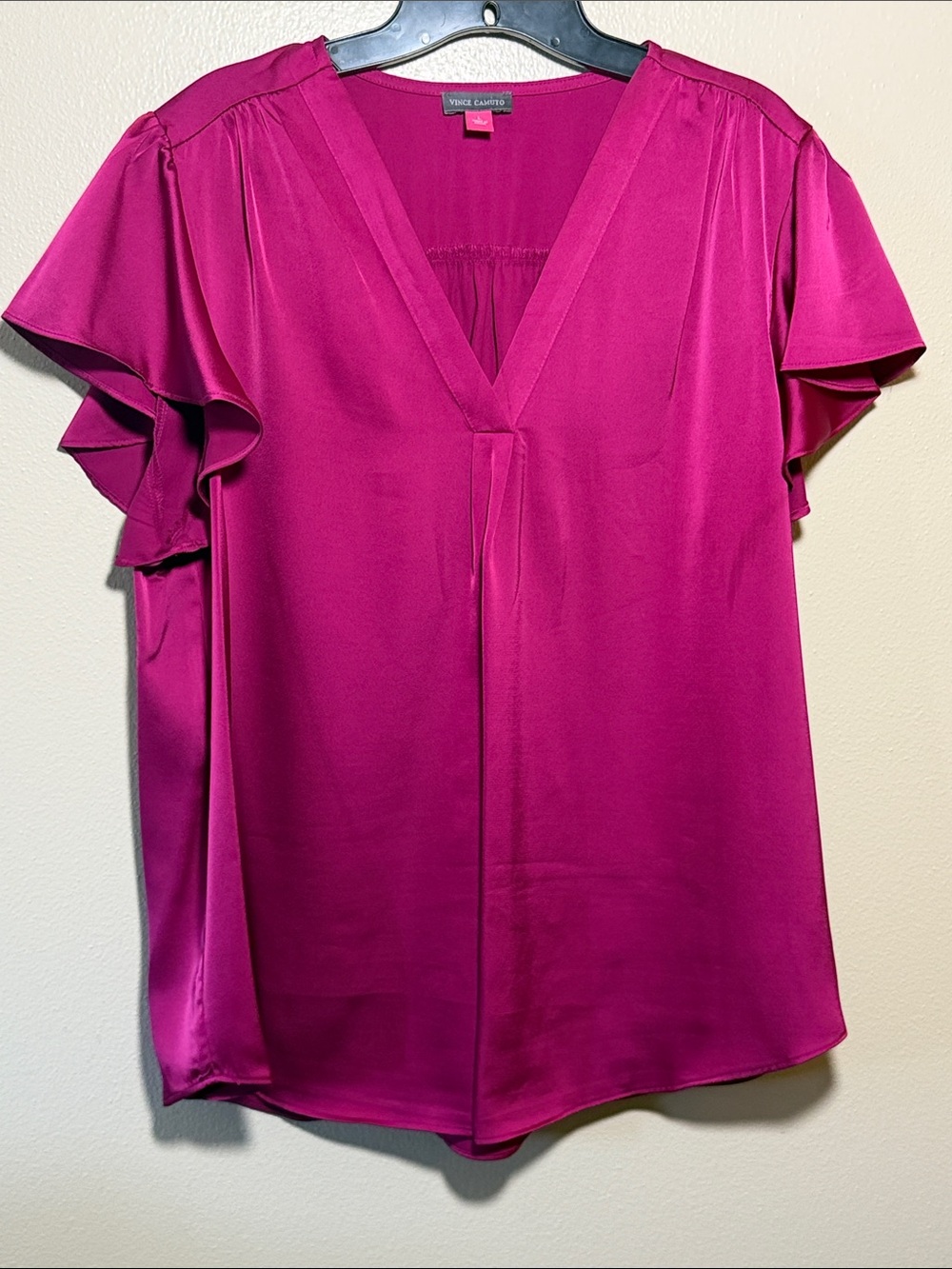 Vince Camuto Fuchsia V-Neck Flutter Sleeve Blouse